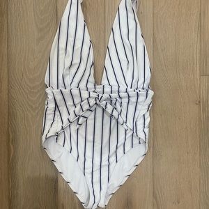 Striped Deep V One Piece Swimsuit